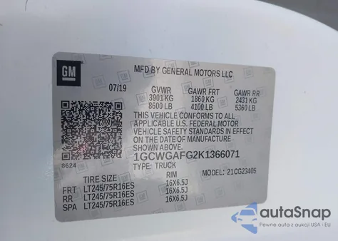 2019 Chevrolet Express 2500 Work Van from USA, damaged, VIN 1GCWGAFG2K1366071